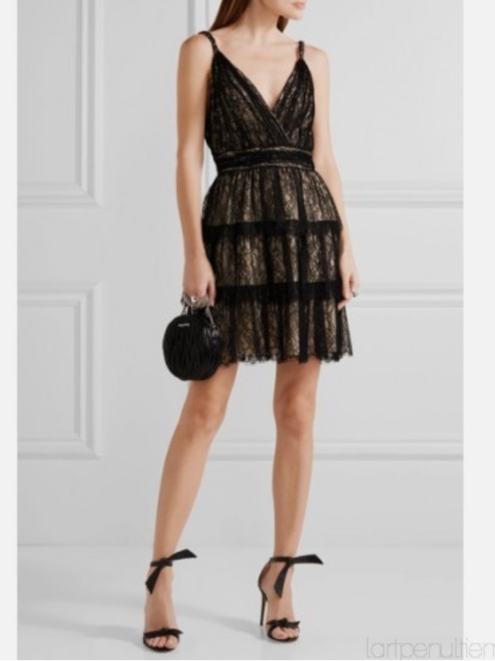 NEW ALICE + OLIVIA Olive Lace Dress in Black & Sesame Size 6